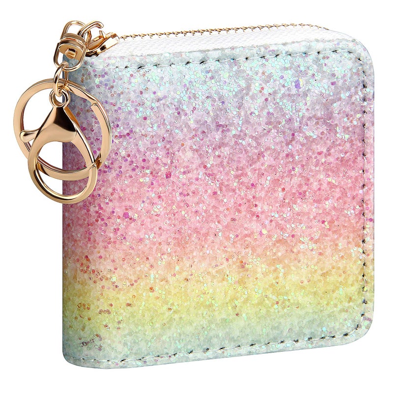 GEEAD Small Glitter Wallet for Women Girls Mini Coin Purse Pouches with Key Ring for Christmas (Colourful - B) - Image 1